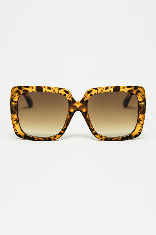 Q2 animal print square frame sunglasses