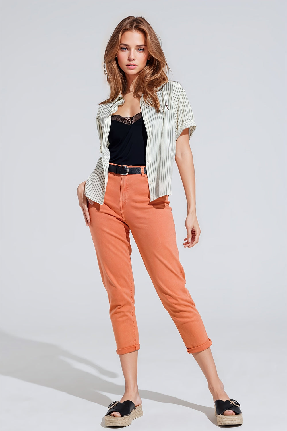 Calça de ganga Skinny Basic na cor Laranja