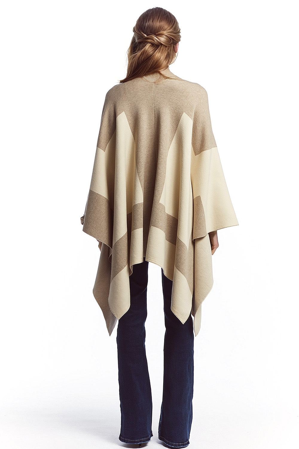 Asymmetrical poncho in light and dark brown