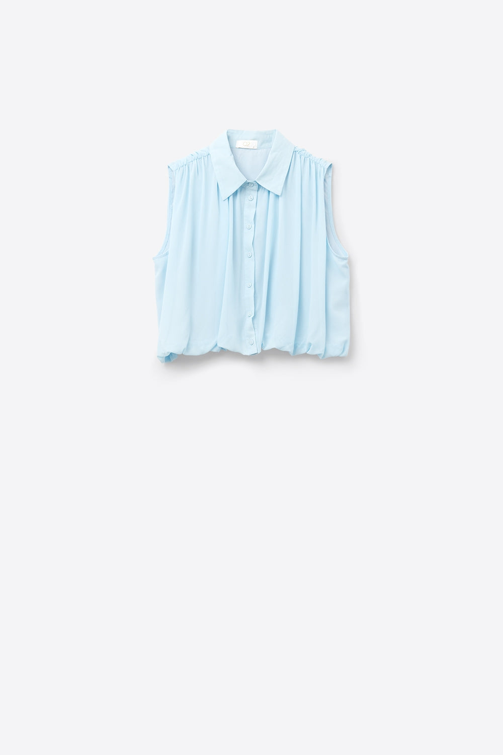 baby blue chiffon blouse with pleats at the hem