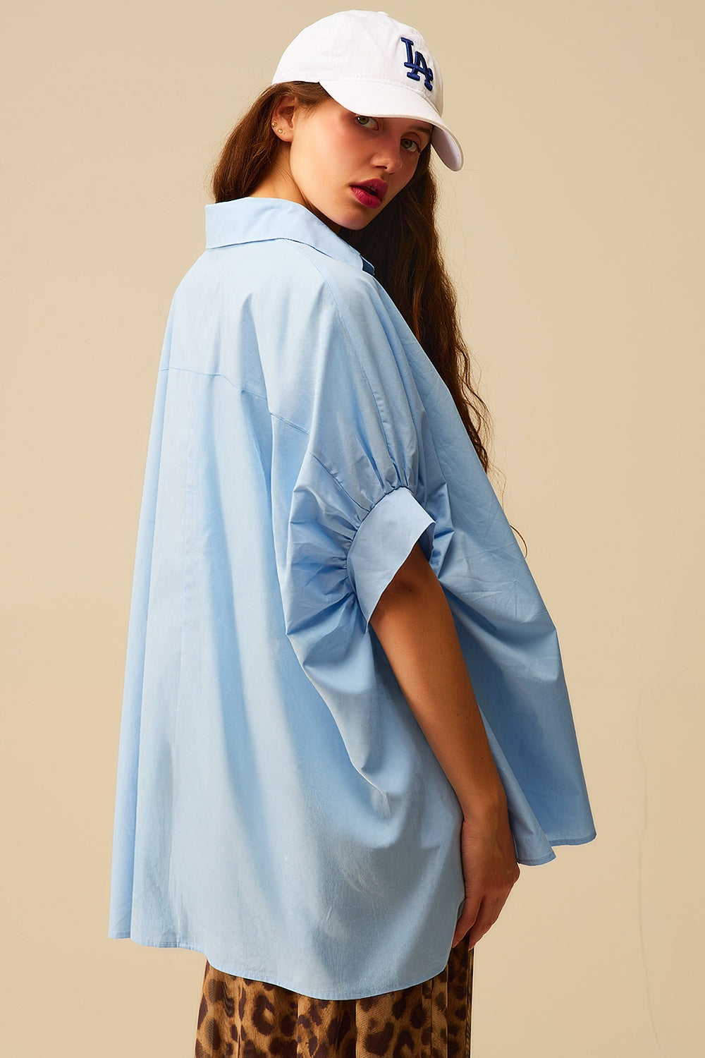 Baby Blue oversized blouse with short sleeve