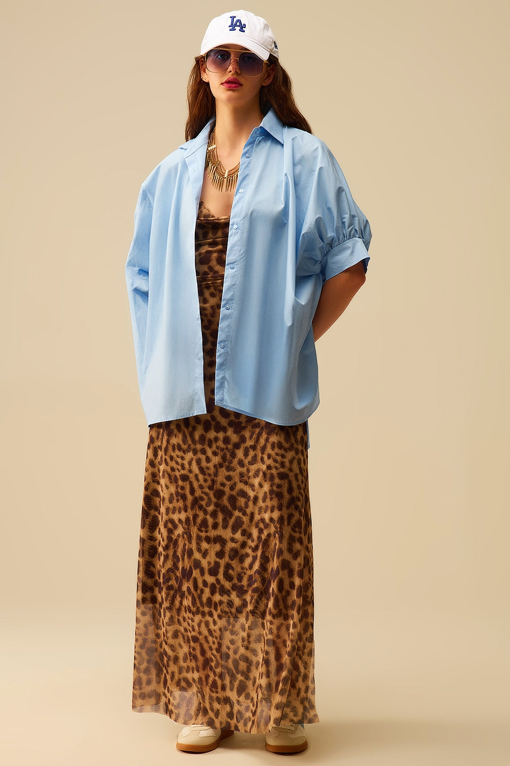 Baby Blue oversized blouse with short sleeve