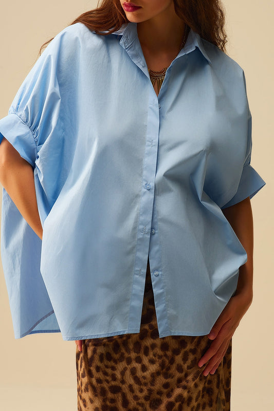 Q2 Baby Blue oversized blouse with short sleeve