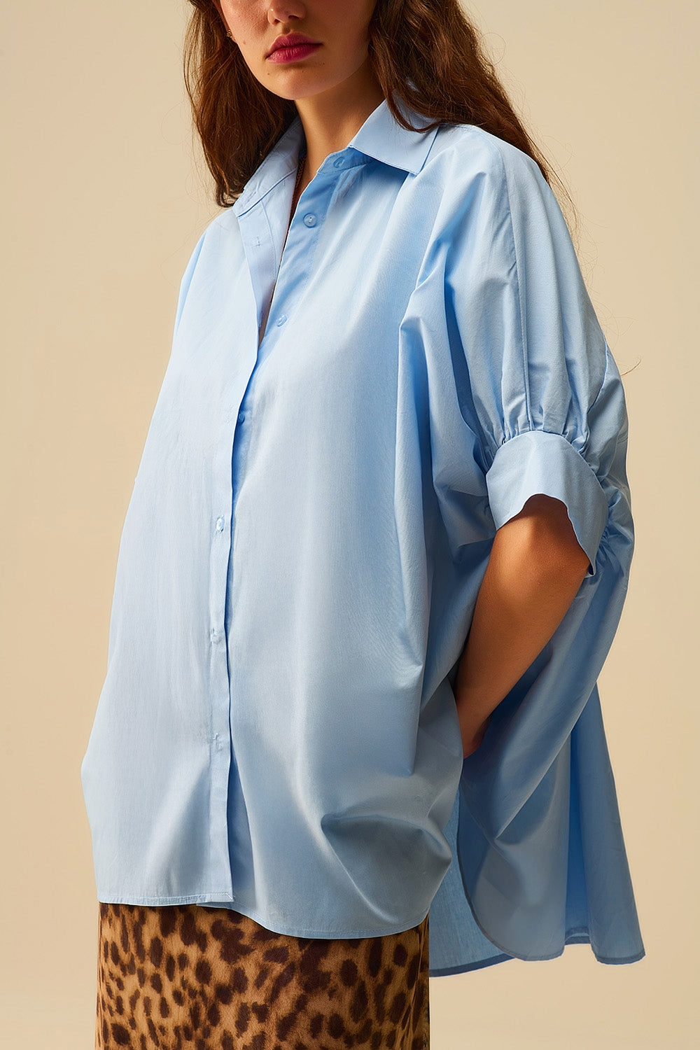 Baby Blue oversized blouse with short sleeve
