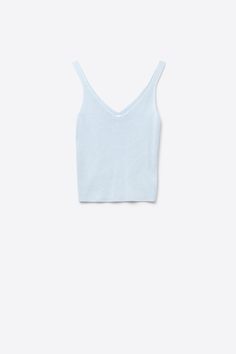 Q2 Baby Blue ribbed knit top with V-neck and spaghetti straps