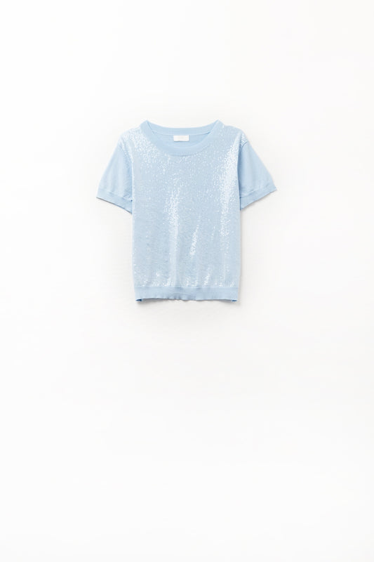 Q2 Baby Blue Sequin Sweater with Crew Neck