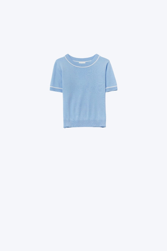 Q2 Baby Blue Short Sleeve Knit Top with Contrast Trims