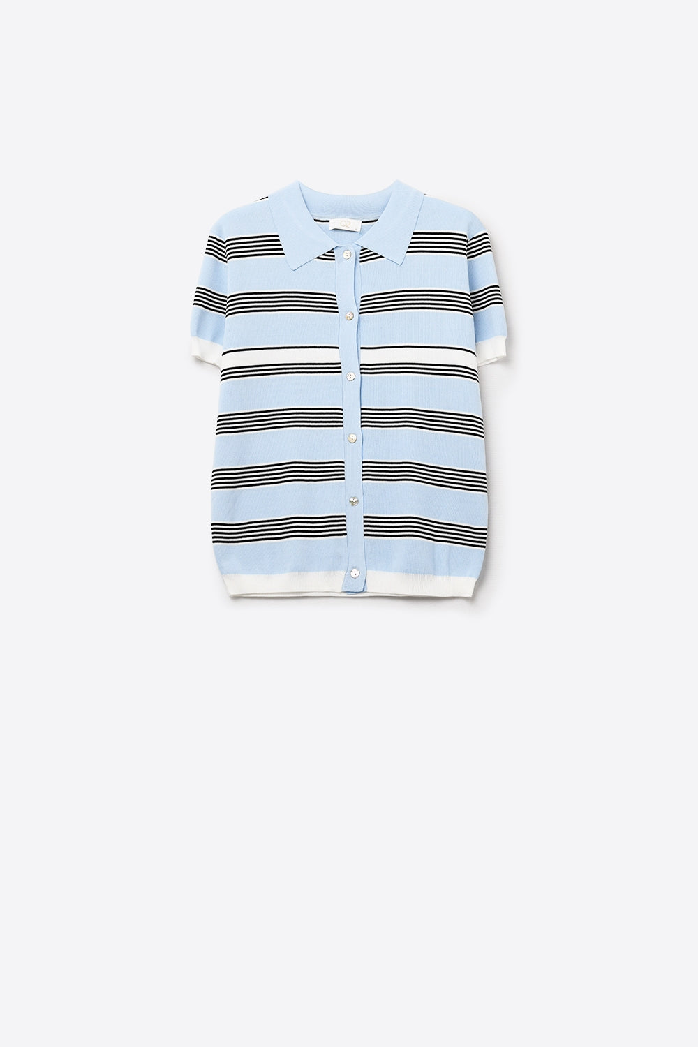 Baby Blue Striped Button-Up Polo