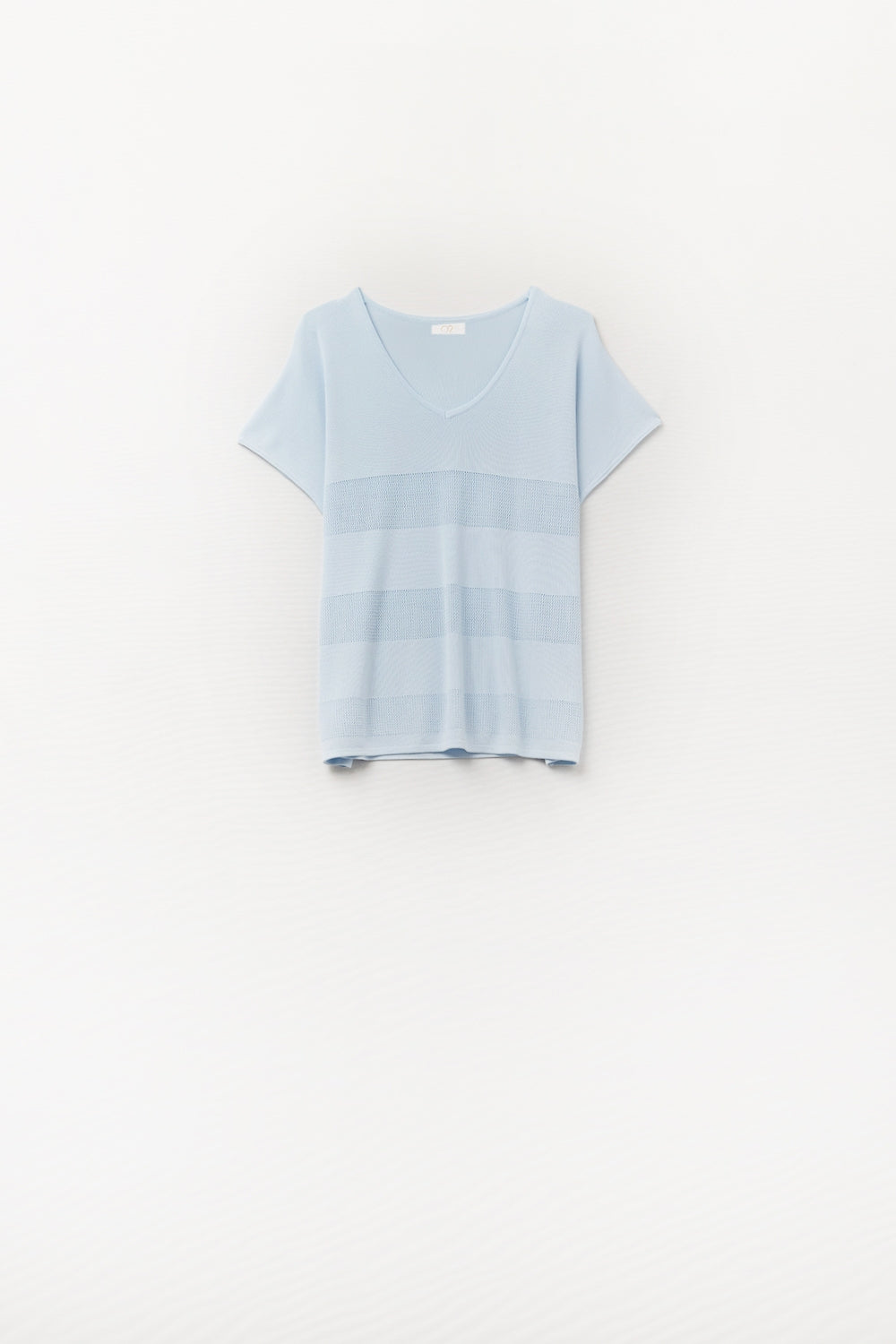 Q2 Baby Blue V-neck sweater with open knit detail