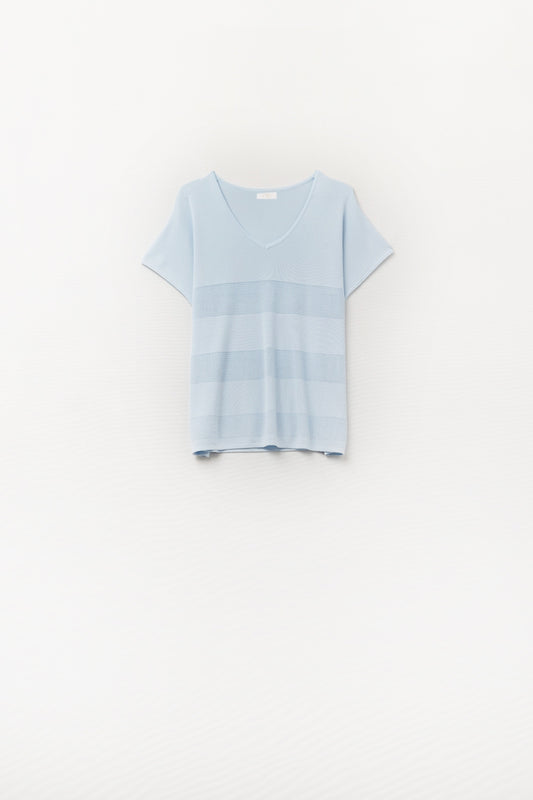 Q2 Baby Blue V-neck sweater with open knit detail