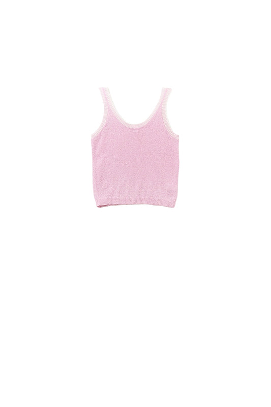 Q2 Baby Pink Knit Tank Top with White Trim