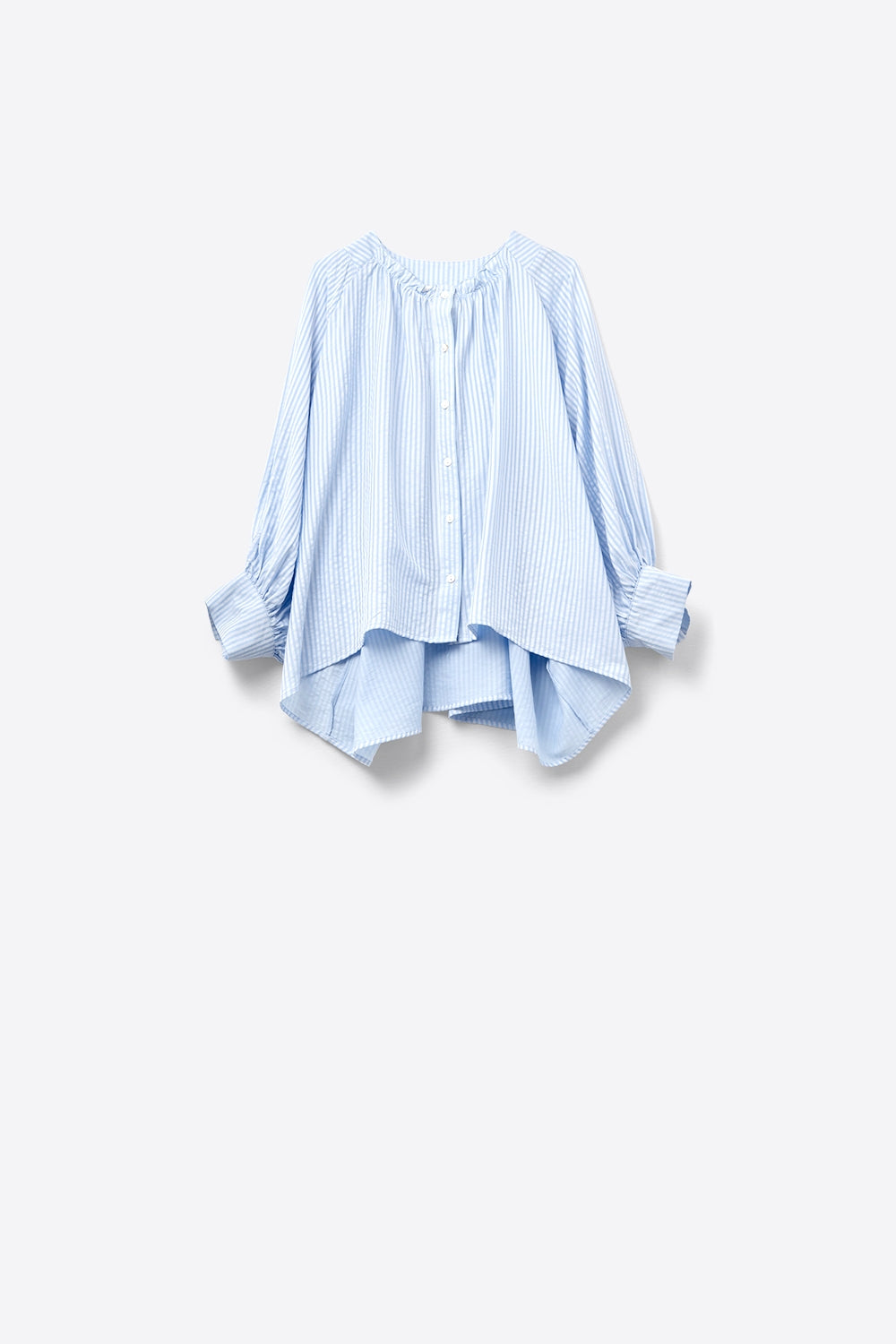 Balloon-Sleeve Striped Blouse in baby Blue