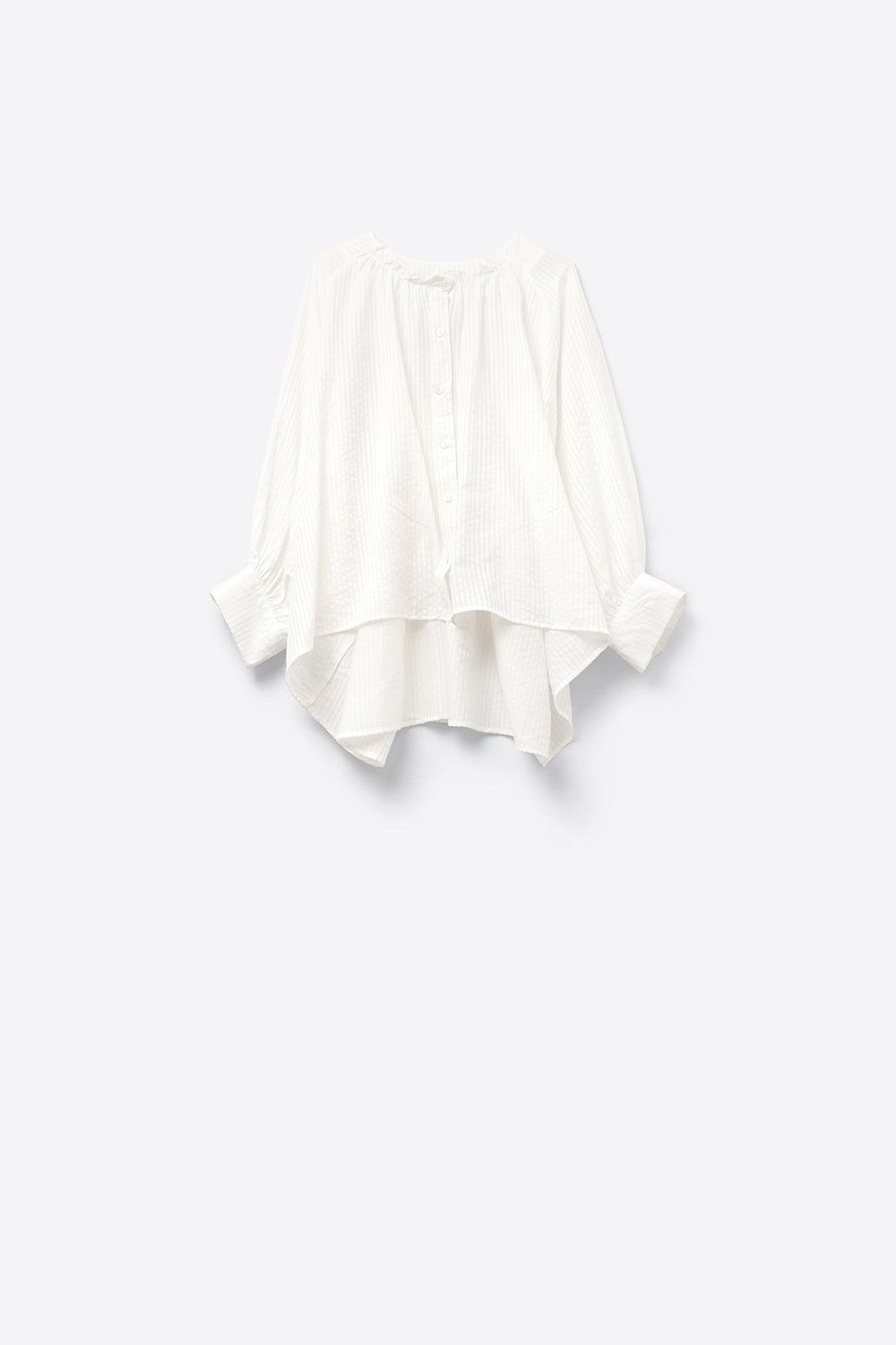 Q2 Balloon-Sleeve Striped Blouse in White