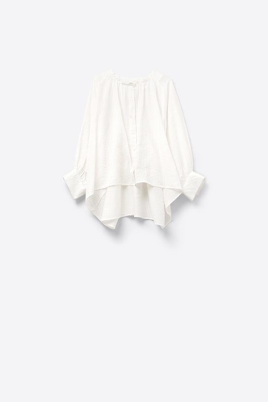 Q2 Balloon-Sleeve Striped Blouse in White