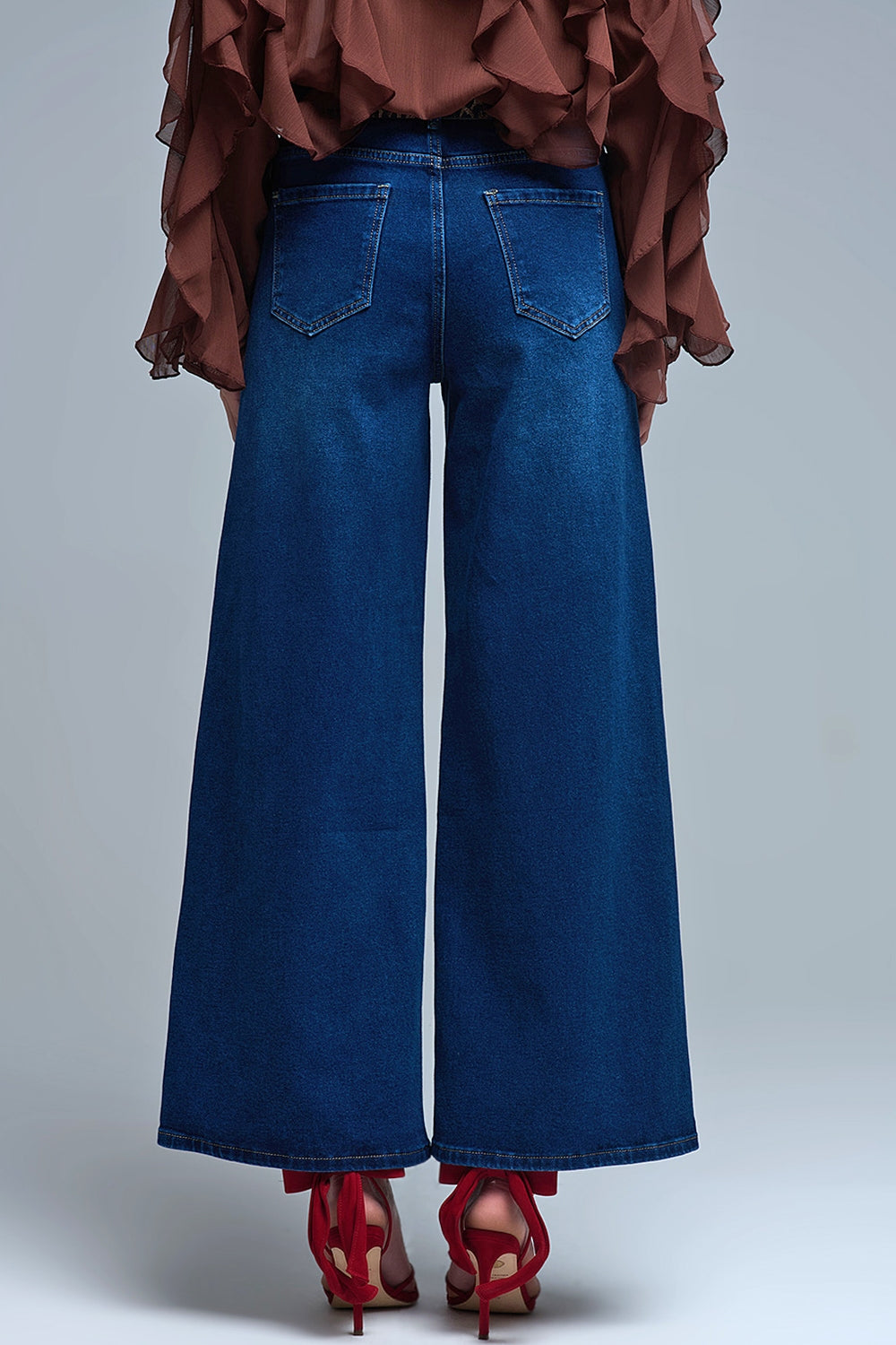 Basic Stretch Jeans with Wide Leg in Deep Blue