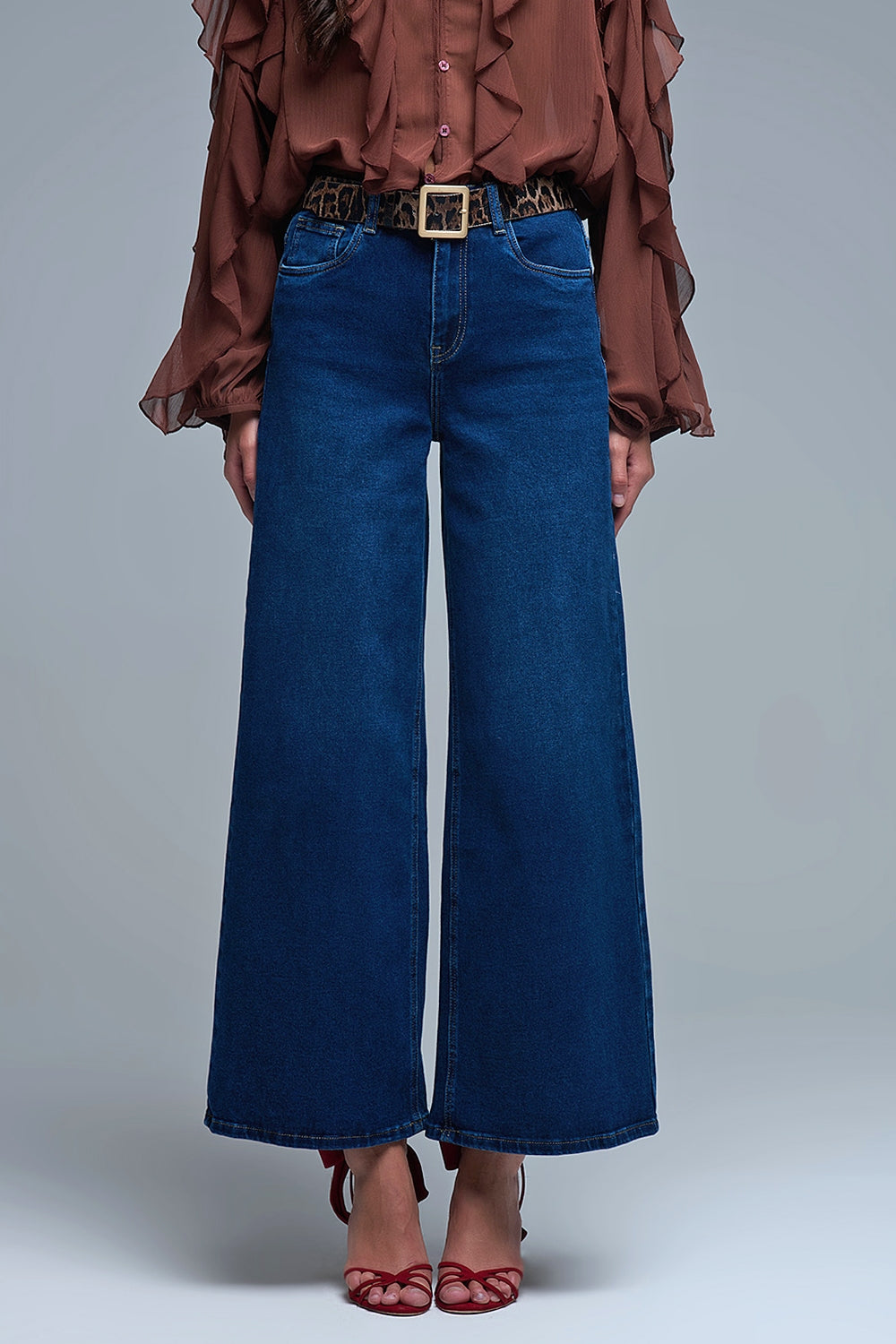 Q2 Basic Stretch Jeans with Wide Leg in Deep Blue