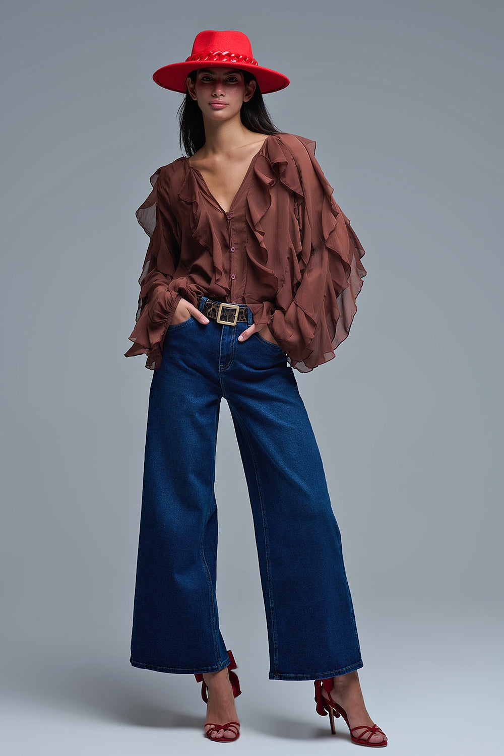 Basic Stretch Jeans with Wide Leg in Deep Blue