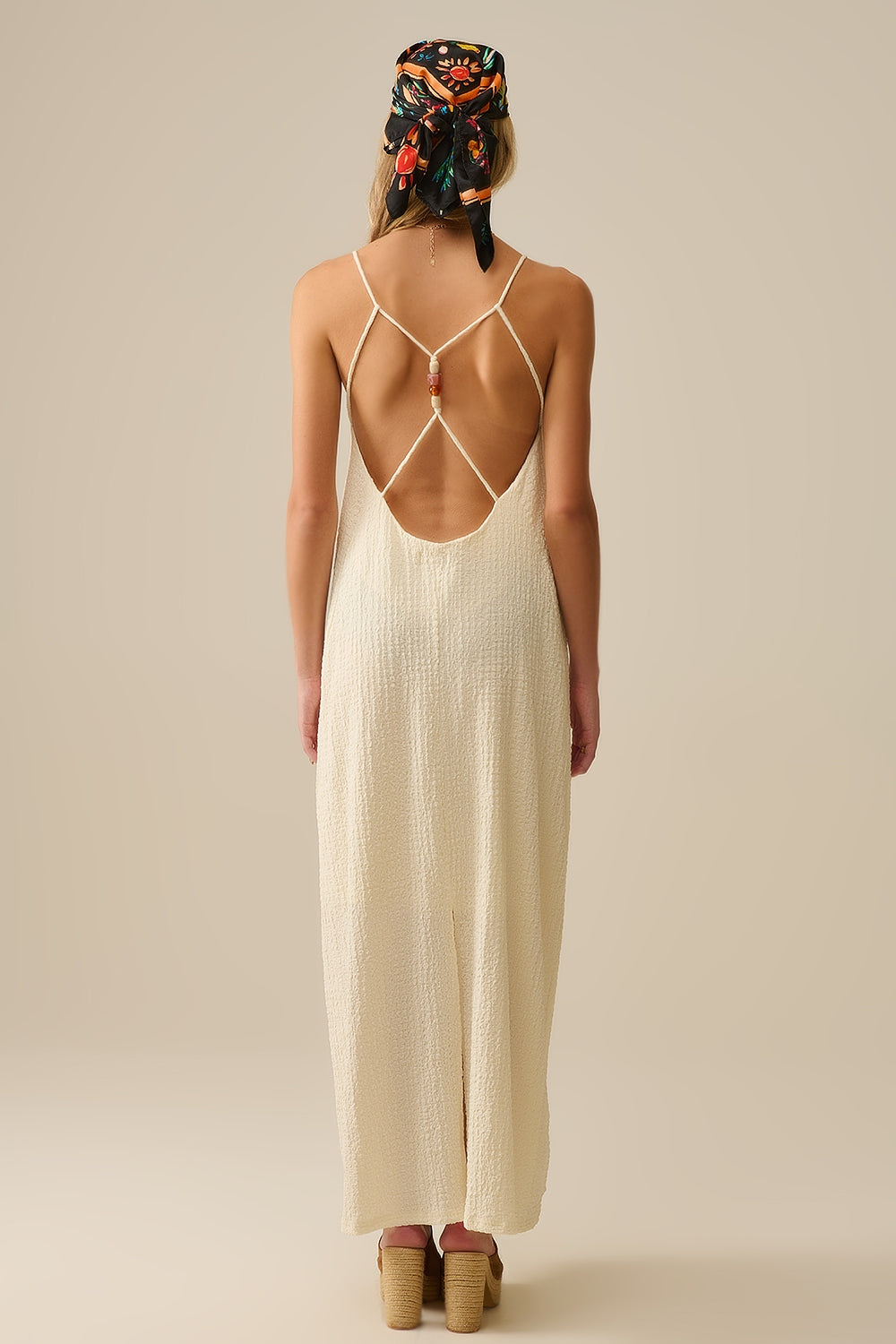 Beaded Back Strap Maxi Dress in Cream