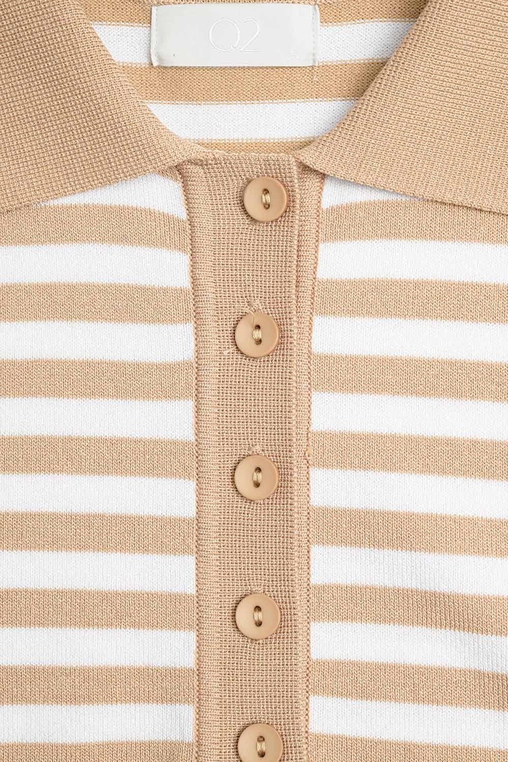 beige and White Striped Knitted Polo T-shirt