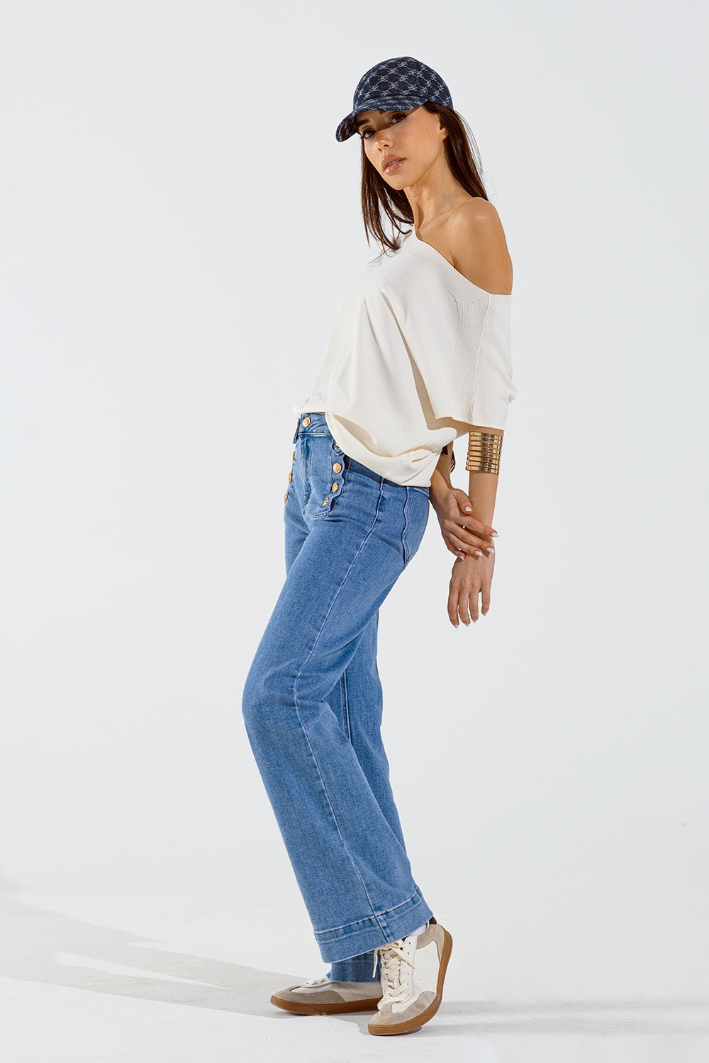 Beige boat neck relaxed sweater