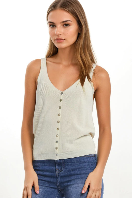 Q2 beige Knit Buttoned Crop Top