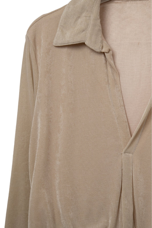 Beige Maxi Dress with Long Sleeves and High Collar