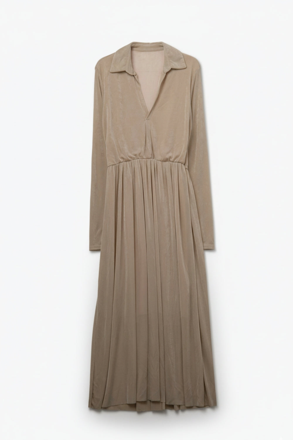 Q2 Beige Maxi Dress with Long Sleeves and High Collar