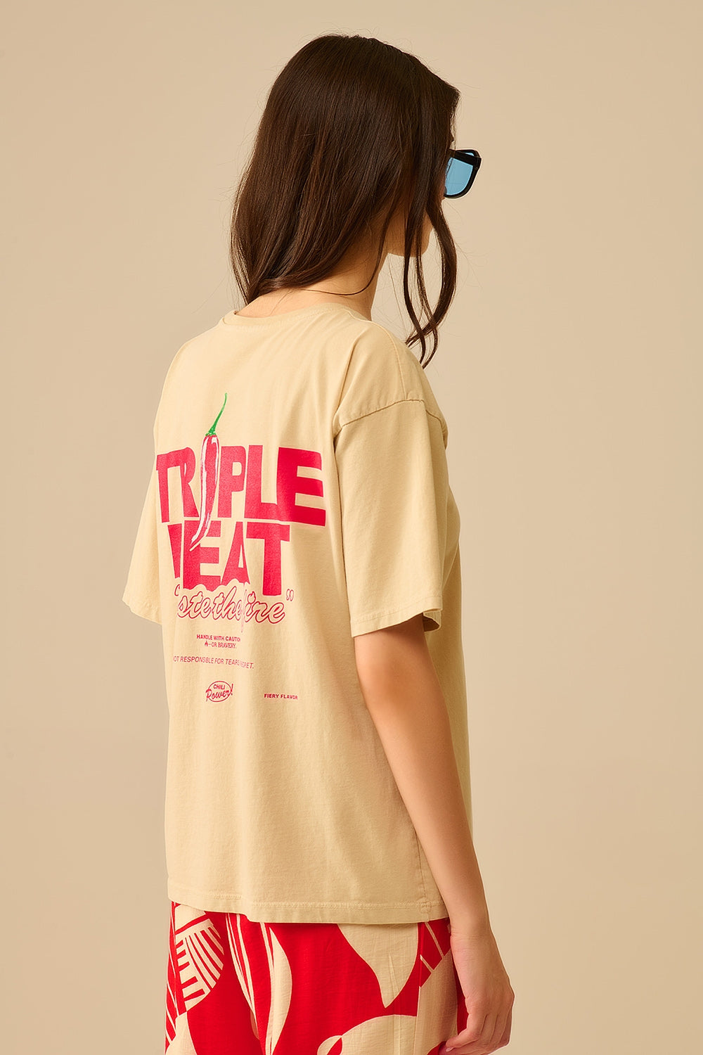 Beige relaxed fit Short Sleeve TRIPLE HEAT T-shirt