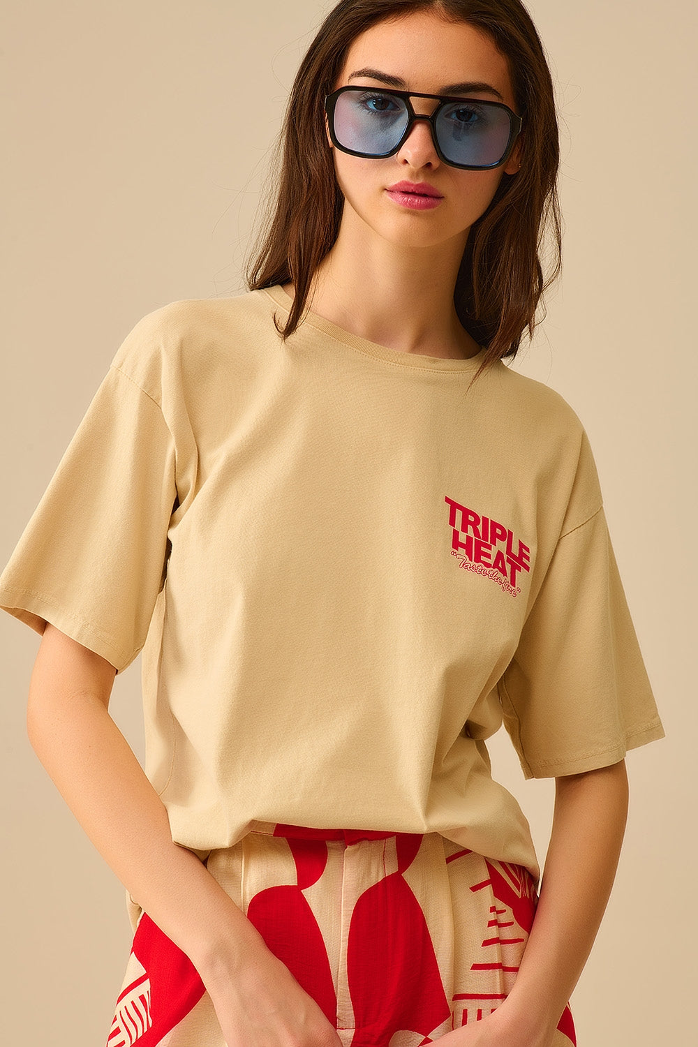 Beige relaxed fit Short Sleeve TRIPLE HEAT T-shirt