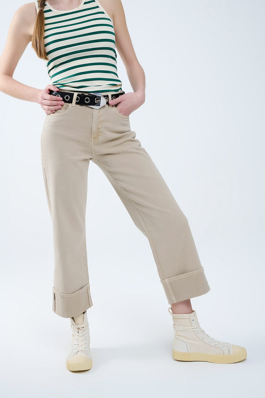Q2 Beige Straight leg Pants with cropped hem