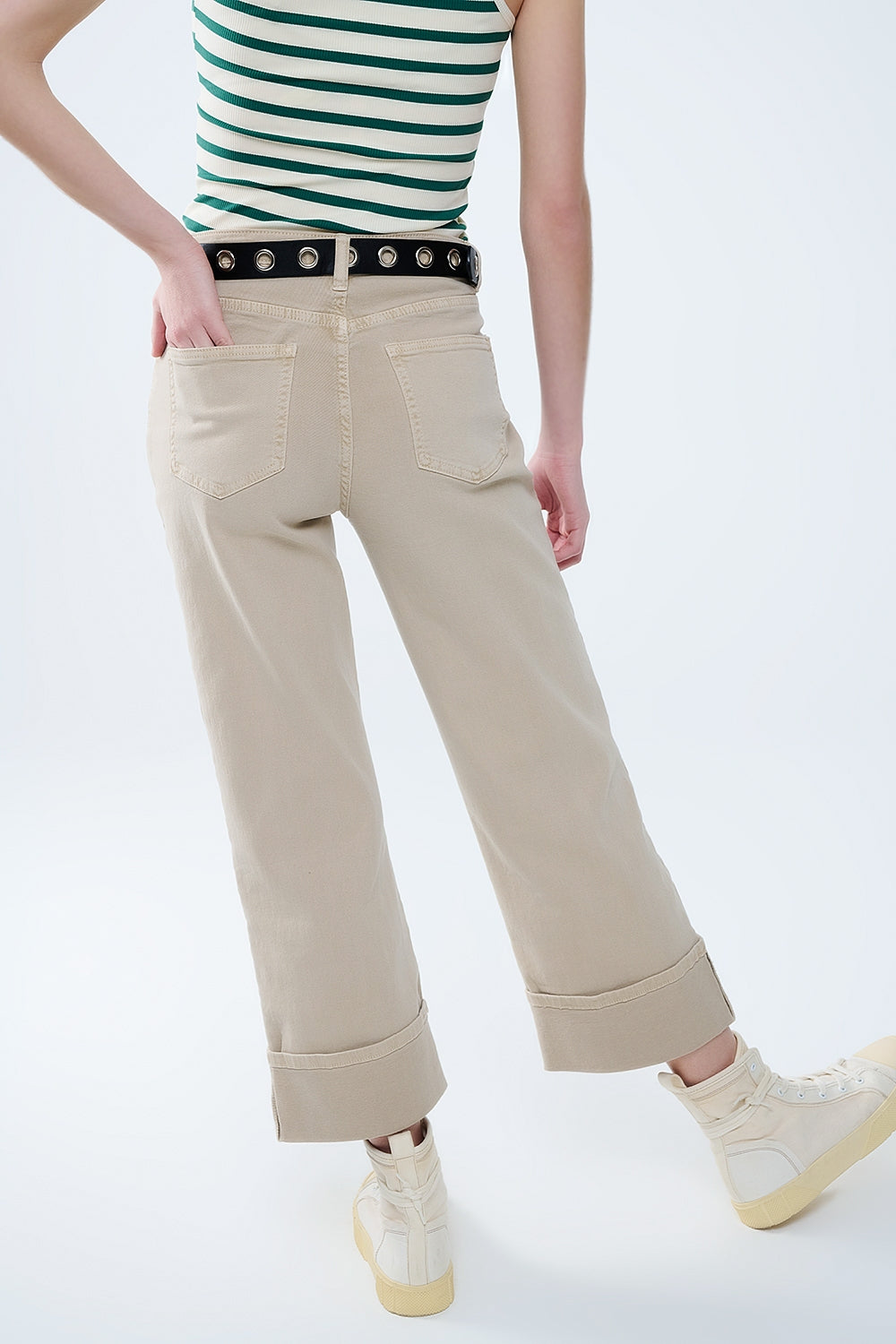 Beige Straight leg Pants with cropped hem
