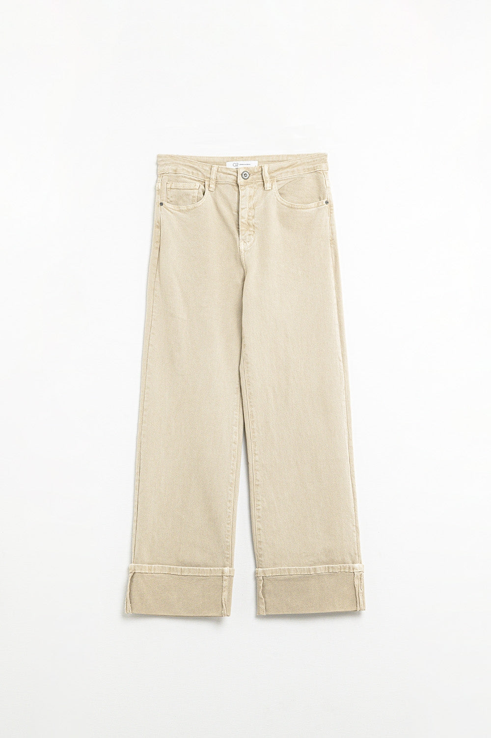 Beige Straight leg Pants with cropped hem