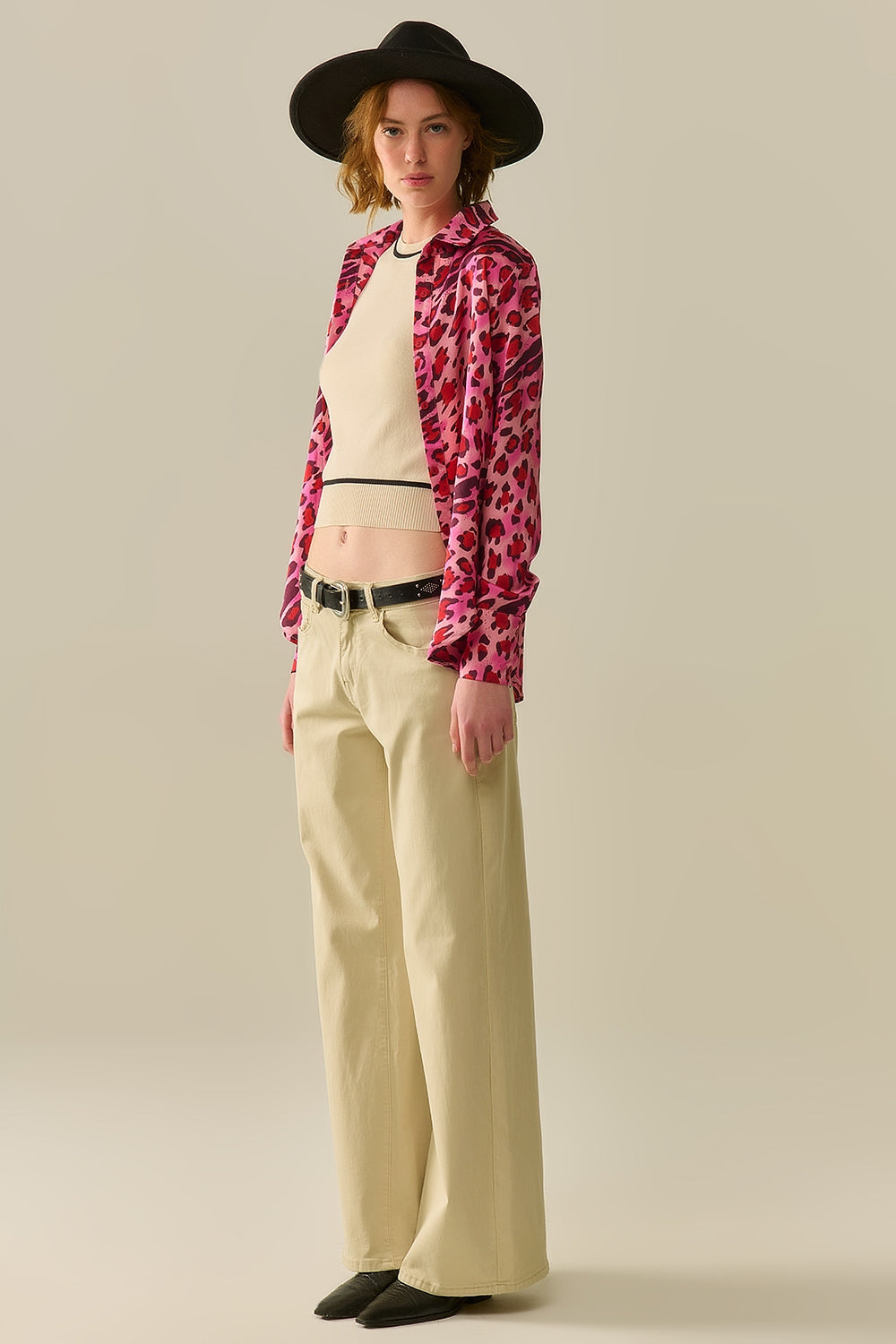 Beige Straight Pants wide leg