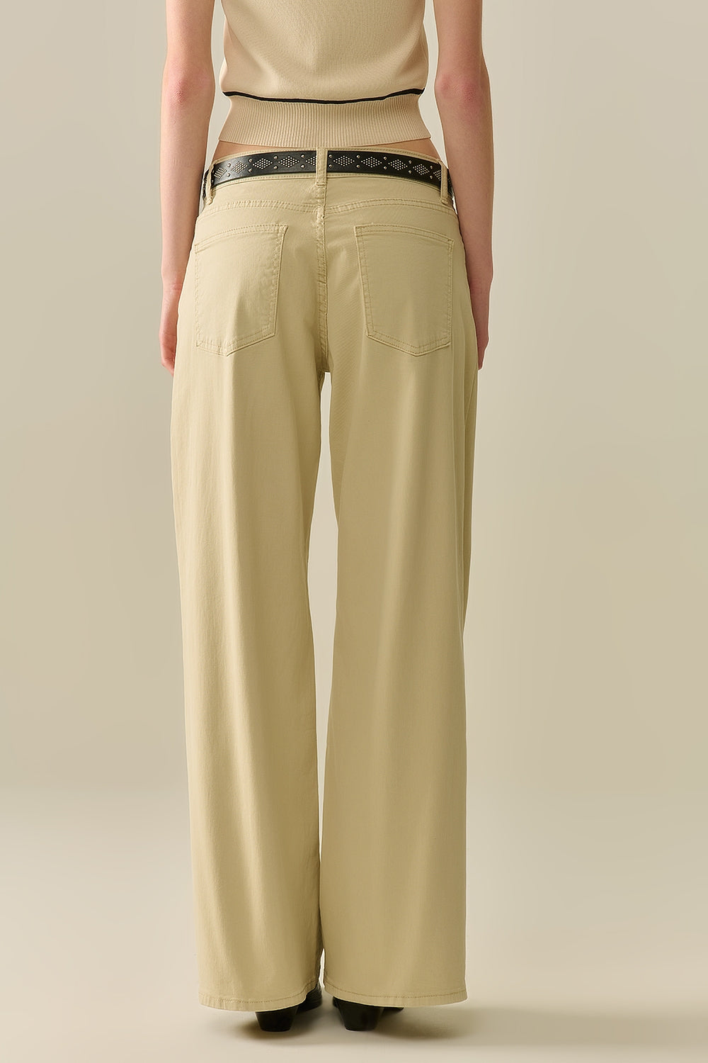 Beige Straight Pants wide leg