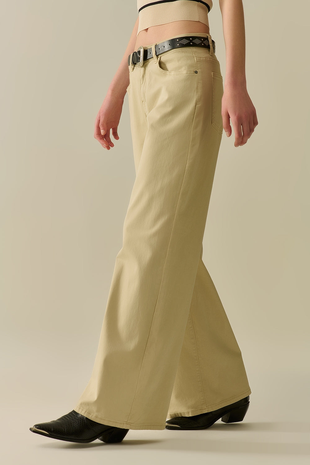 Beige Straight Pants wide leg