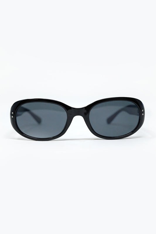Q2 Black Acrylic Oval Oversized Sunglasses