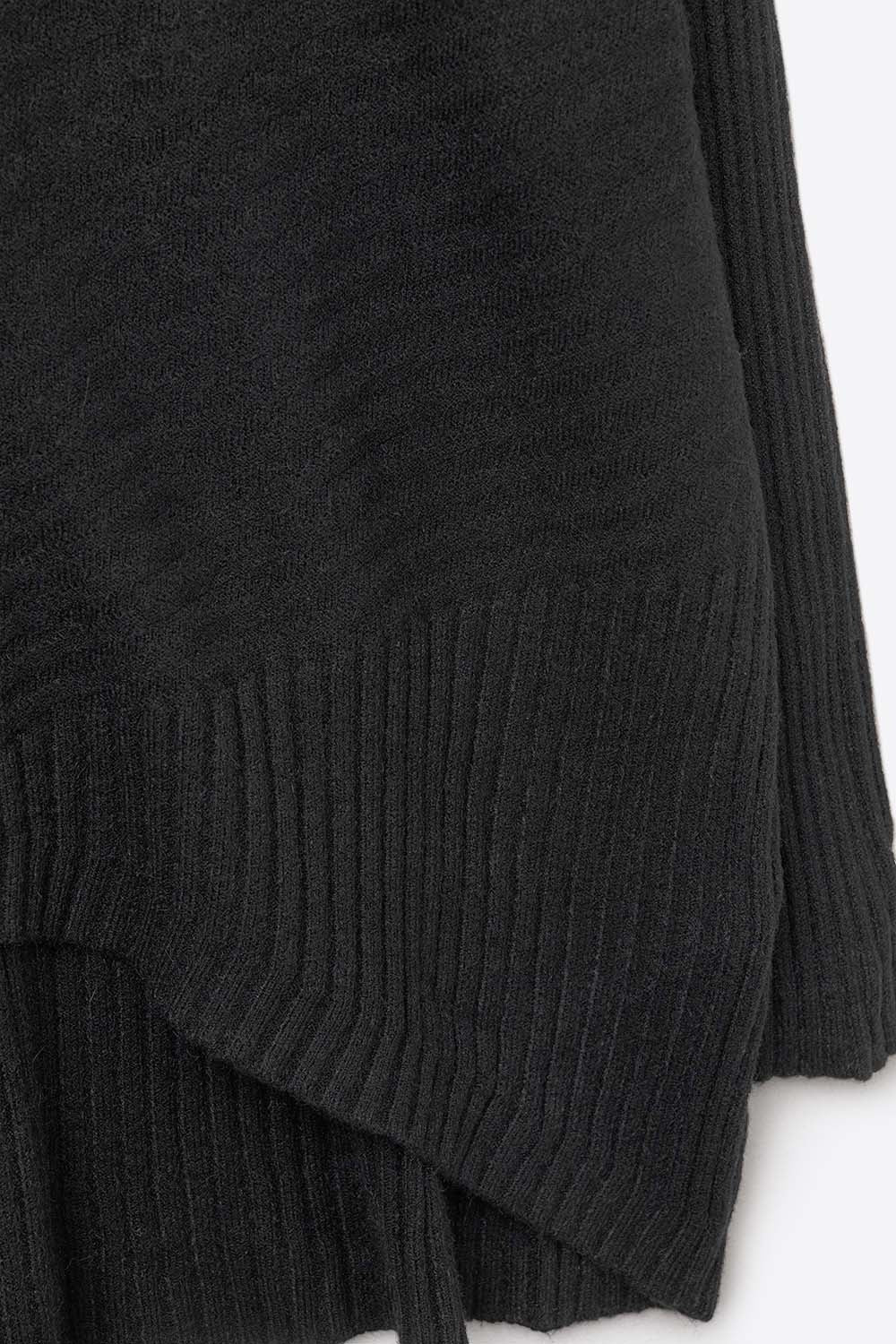 Black Asymmetric Ribbed Knit Sweater Tunic
