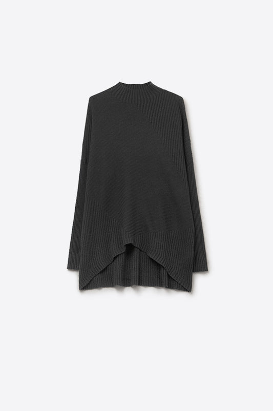 Q2 Black Asymmetric Ribbed Knit Sweater Tunic