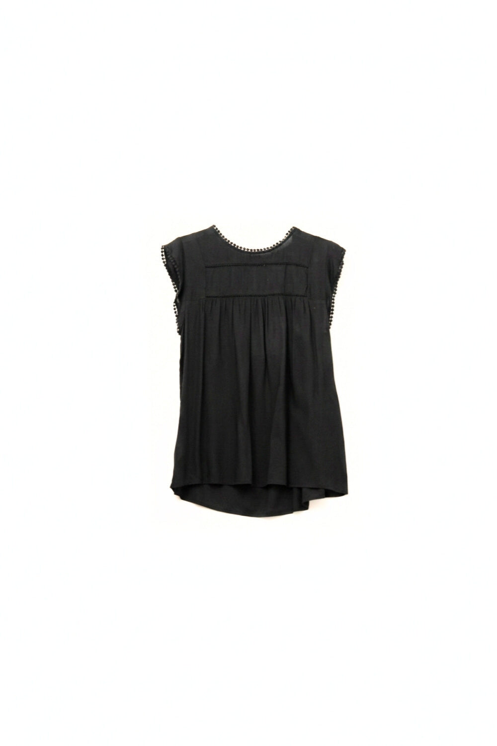 Q2 Black Asymmetrical Shirt with Pom Pom Details