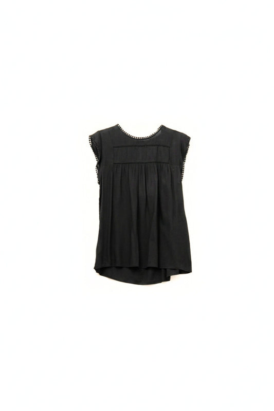 Q2 Black Asymmetrical Shirt with Pom Pom Details