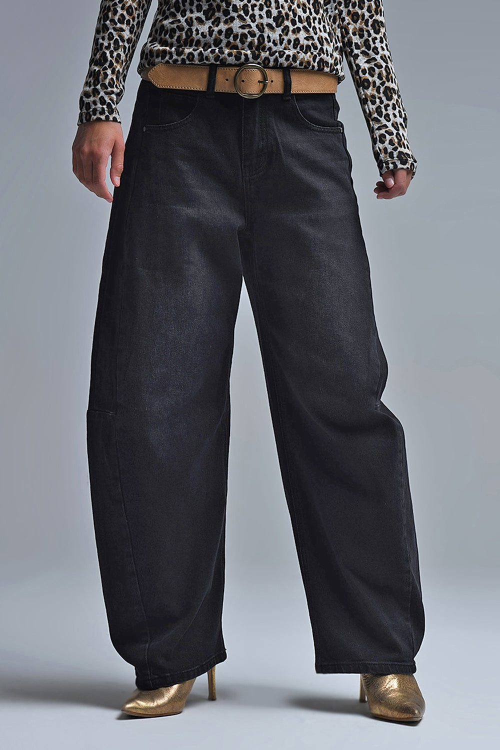 Black Barrel Jeans With Side Seam Detail