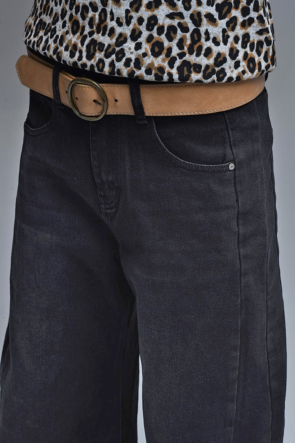 Black Barrel Jeans With Side Seam Detail