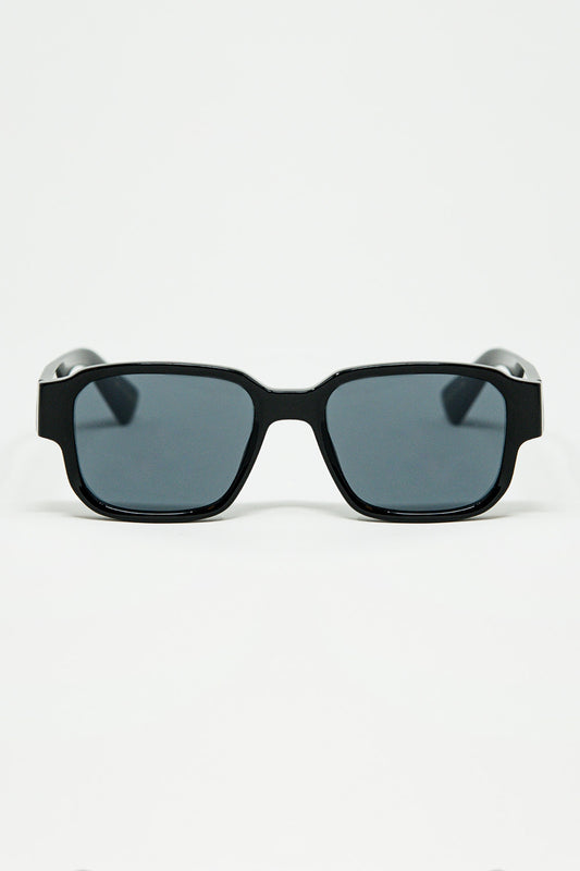Q2 Black Chunky Square Sunglasses In Crystal Grey