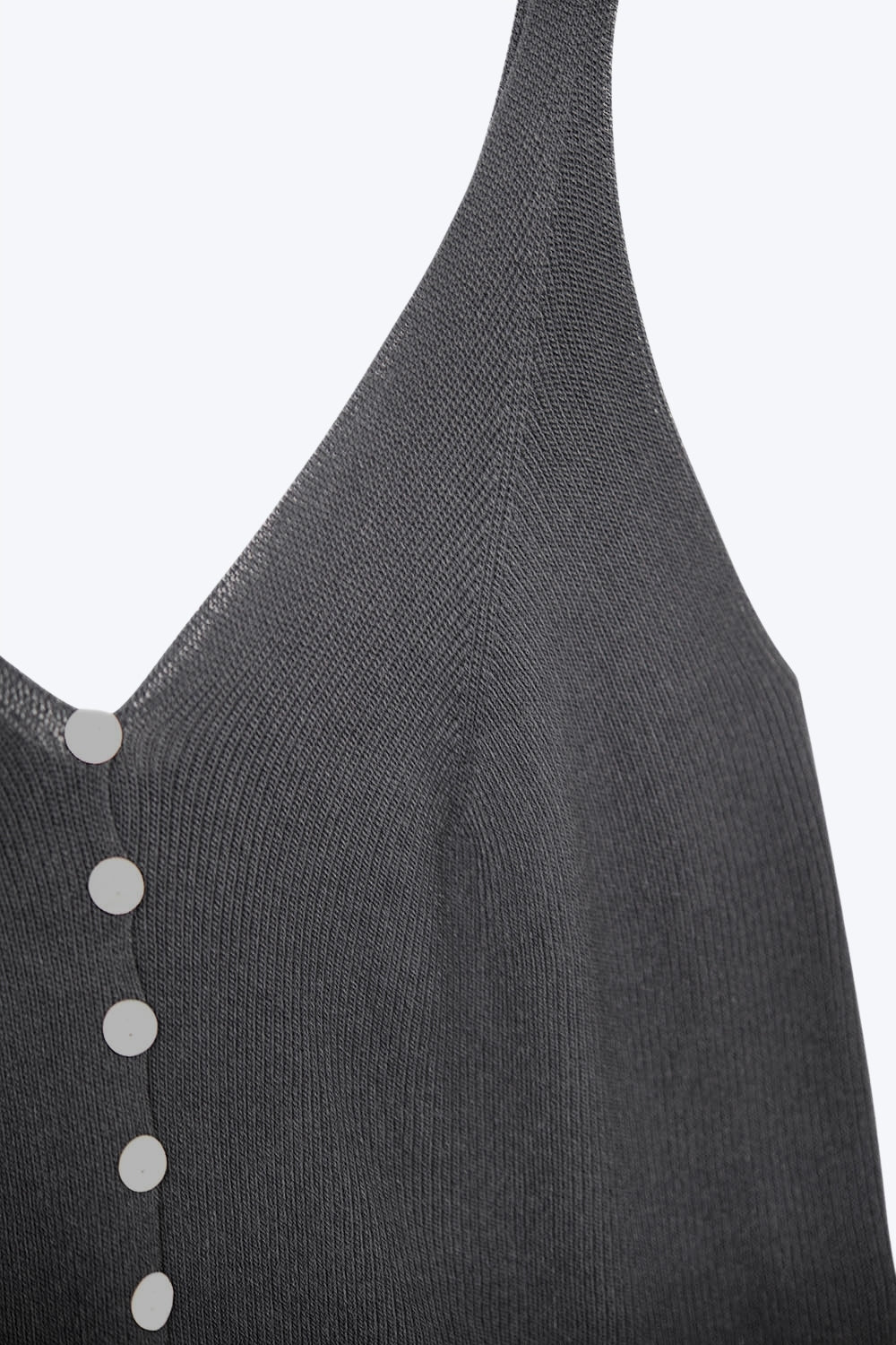 black Knit Buttoned Crop Top