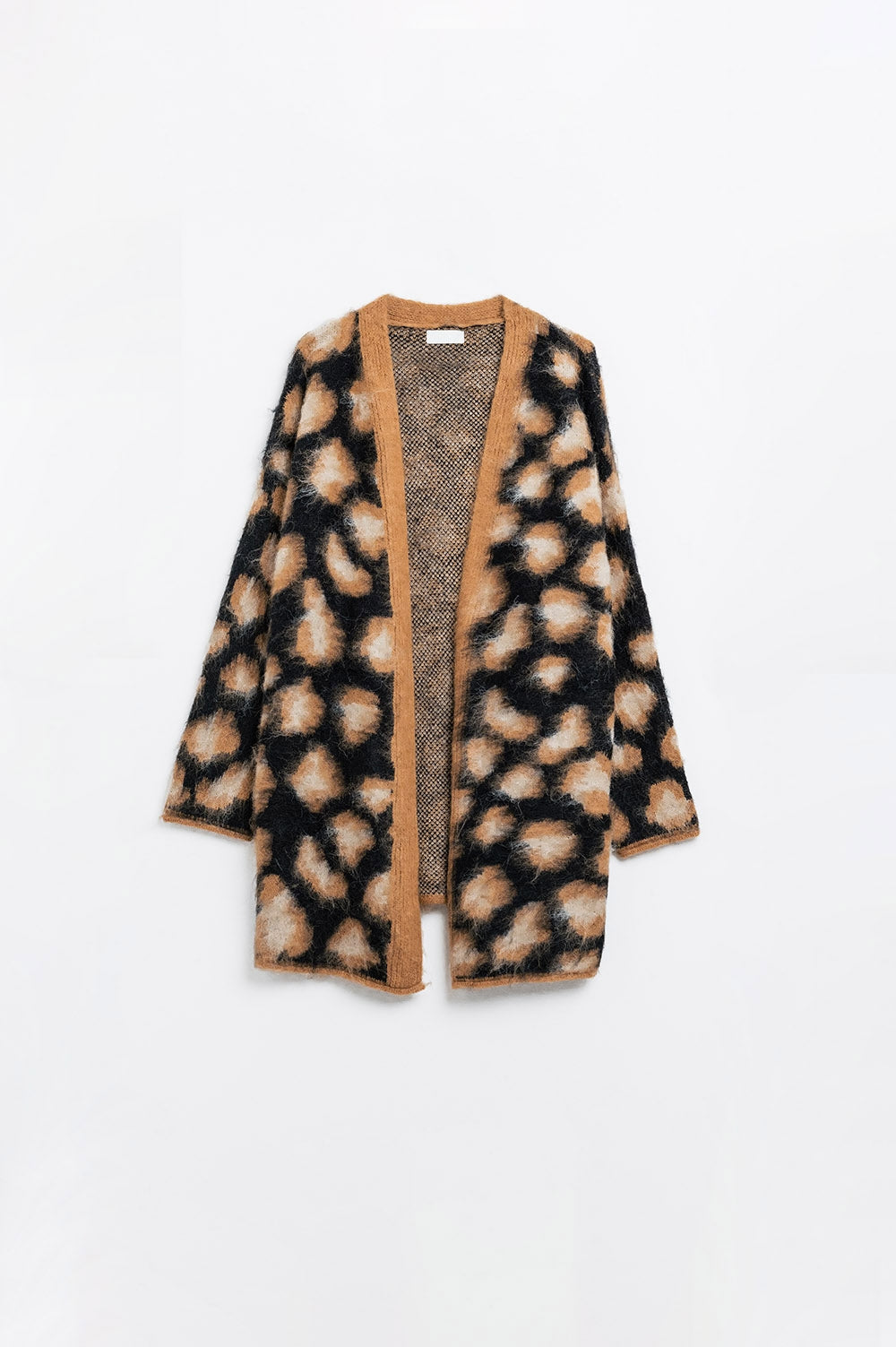 Q2 black Leopard print cardigan made of knitted fabric with wool