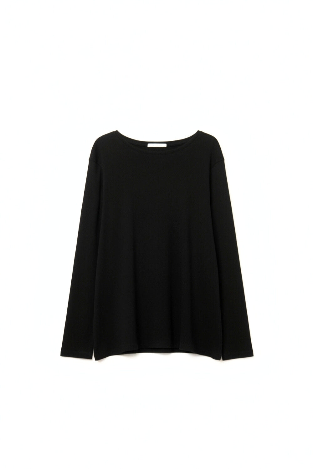 Q2 Black Long-Sleeve T-Shirt with Wide Crew Neck