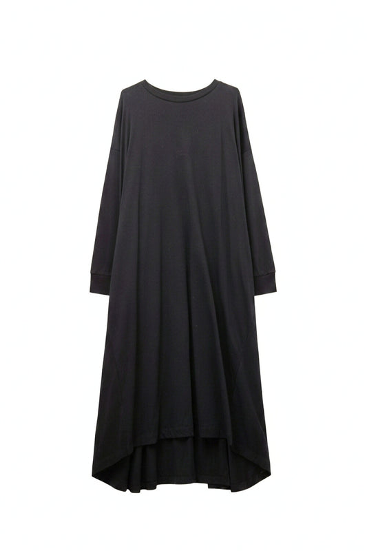 Q2 Black Maxi Dress with Long Sleeves and Asymmetrical Hemline