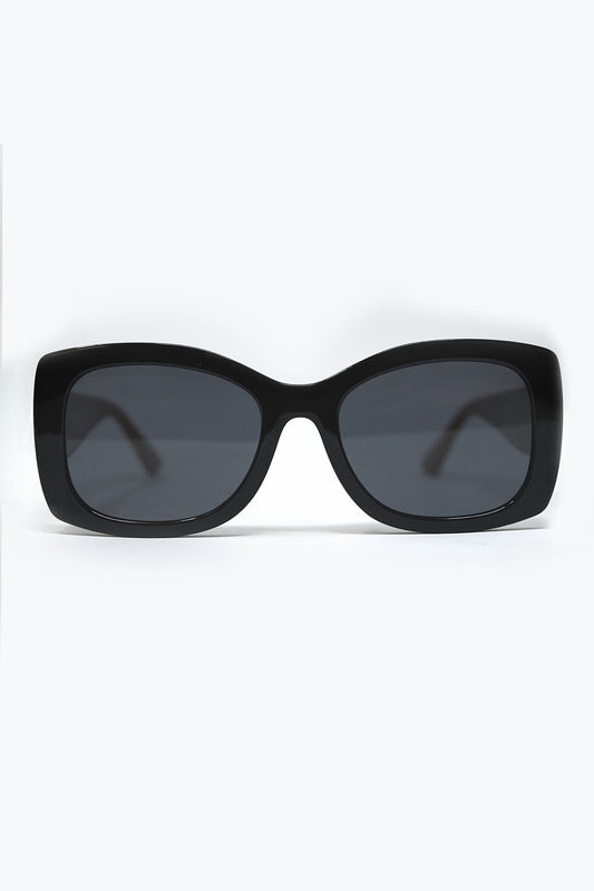 Q2 Black Oversized Oval Sunglasses in Acetate