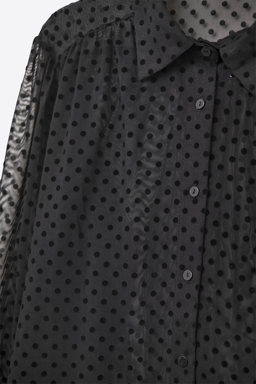 Black Polka-Dot Button-Up Shirt in chiffon