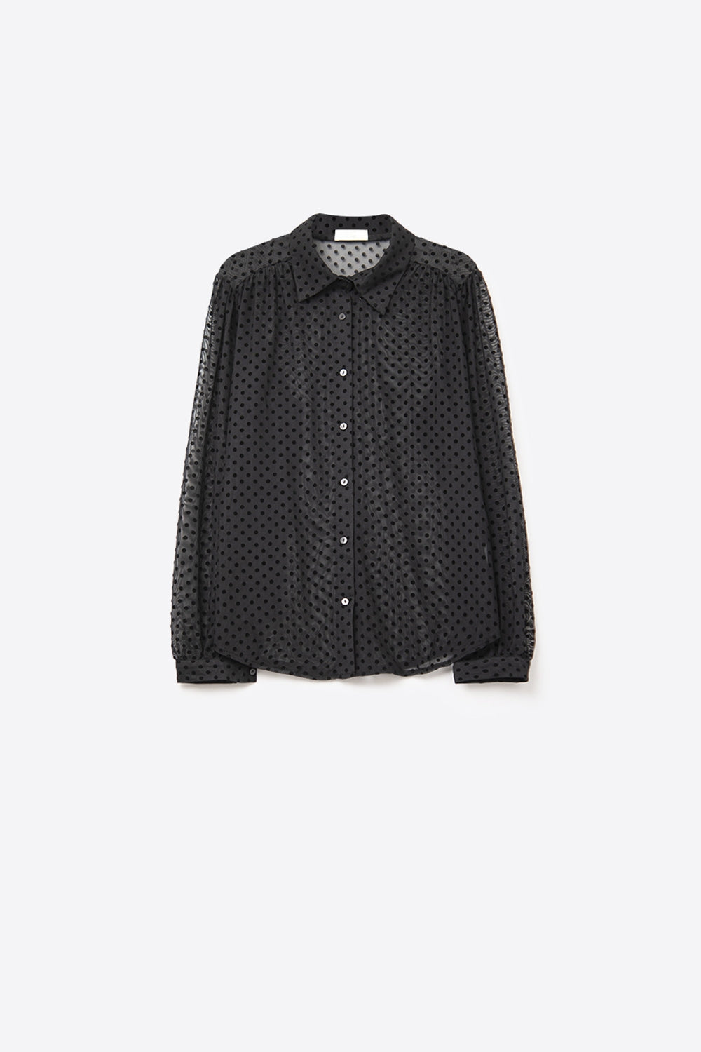 Black Polka-Dot Button-Up Shirt in chiffon
